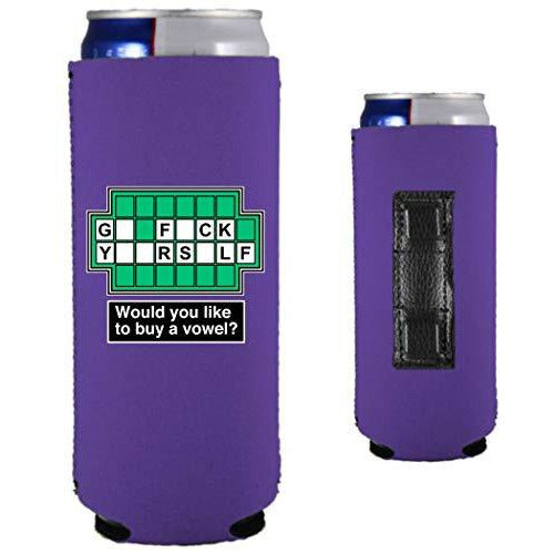 purple magnetic slim can koozie with funny go fuck yourself buy a vowel design
