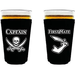 pint glass koozie with captain and first mate design