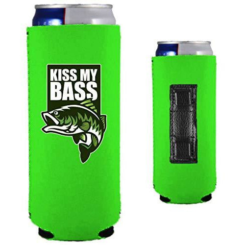 neon green magnetic slim can koozie with 