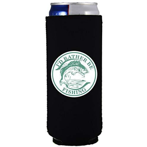 slim can koozie with id rather be fishing design