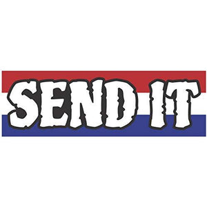 vinyl 5 inch sticker with "send it" text and red white and blue background design