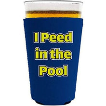 Load image into Gallery viewer, pint glass koozie with i peed in the pool design
