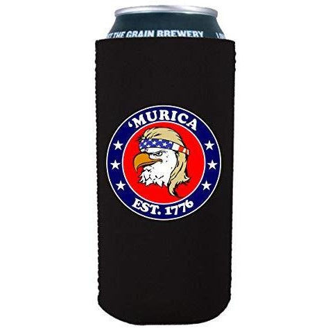 black 16oz tallboy can koozie with 