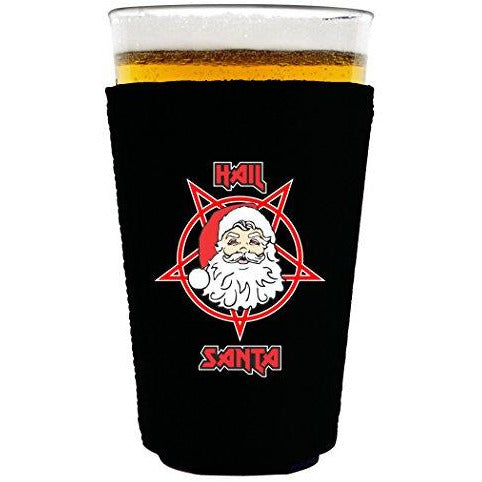 pint glass koozie with hail santa design