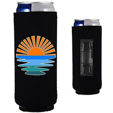 Load image into Gallery viewer, magnetic slim can koozie with retro sunset design 
