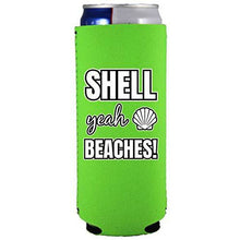 Load image into Gallery viewer, slim can koozie with shell yea beaches design
