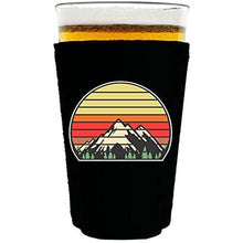 Load image into Gallery viewer, pint glass koozie with retro mountain design 
