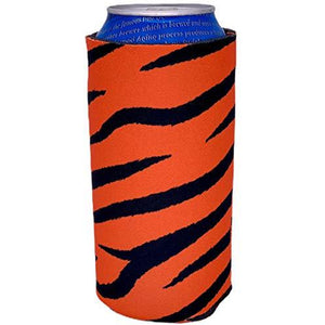 16 oz can koozie with tiger stripes all over design