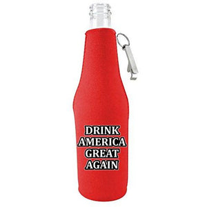 red zipper beer bottle koozie with opener and drink america great again design 
