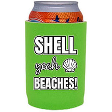 Load image into Gallery viewer, full bottom can koozie with shell yeah beaches design
