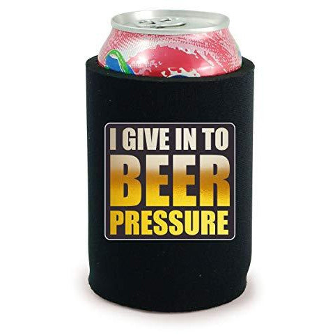 full bottom can koozie with i give into beer pressure design 