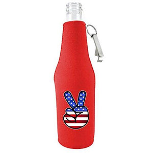 America Peace Sign Beer Bottle Coolie With Opener