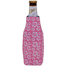 Load image into Gallery viewer, beer bottle koozie with hibiscus patter design
