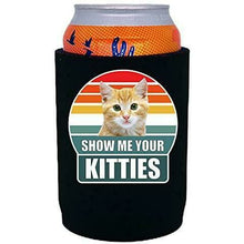 Load image into Gallery viewer, Black full bottom can Koozie with show me your kitties design
