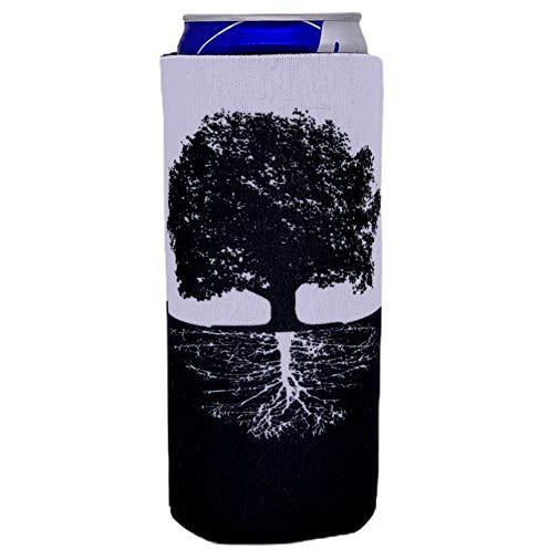 slim can koozie with tree of life roots design