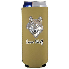 Load image into Gallery viewer, slim can koozie with lone wolf design

