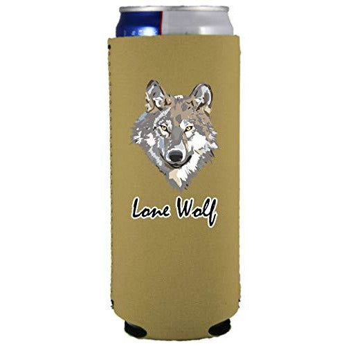 slim can koozie with lone wolf design