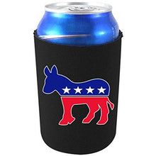 Load image into Gallery viewer, black can koozie with democratic logo design
