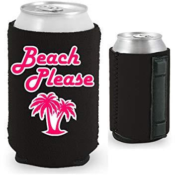 black magnetic can koozie with beach please funny design