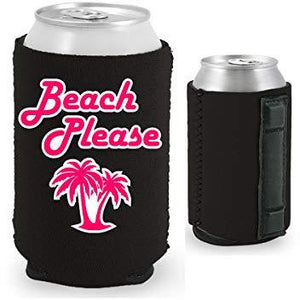 black magnetic can koozie with beach please funny design
