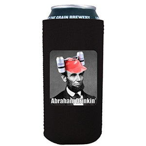 16oz can koozie with abraham drinkin funny design