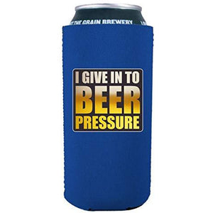 16oz can koozie with funny beer pressure design