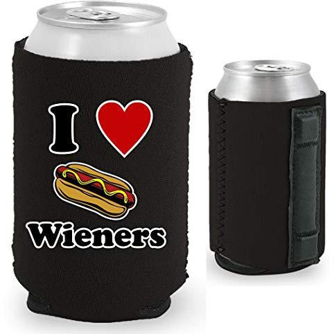 black magnetic can koozie with I (heart) wieners