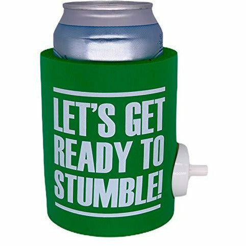 green thick foam can koozie with shotgun beer device and 