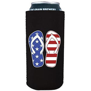 16 oz can koozie with stars and stripes flip flop design