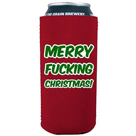 16 oz can koozie with merry christmas design