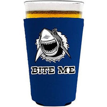 Load image into Gallery viewer, pint glass koozie with bite me design
