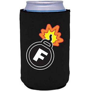 black can koozie with f bomb funny print design