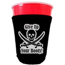 Load image into Gallery viewer, black party cup koozie with give up your booty design 

