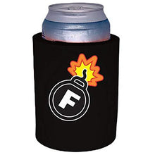 Load image into Gallery viewer, black thick foam can koozie with f bomb funny print design
