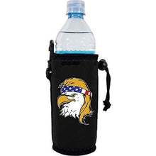 Load image into Gallery viewer, black water bottle koozie with bald eagle with mullet hair funny design
