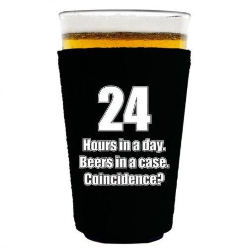 pint glass koozie with 24 hours in a day design