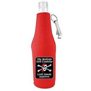 The Beatings Will Continue Beer Bottle Coolie With Opener