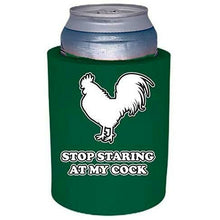 Load image into Gallery viewer, Hunter Green Thick foam koozie with stop staring at my cock design 
