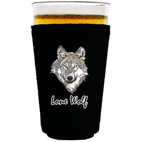 pint glass koozie with lone wolf design