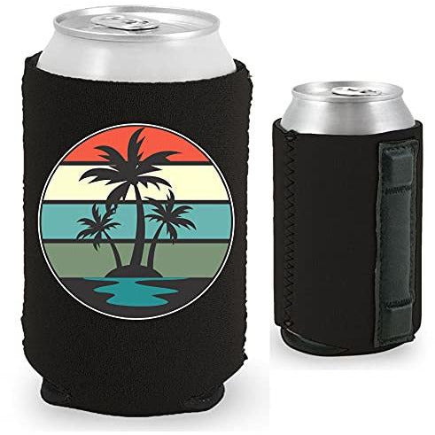 magnetic can koozie with retro palm trees design 