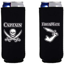 Load image into Gallery viewer, slim can koozie with captain and first mate design
