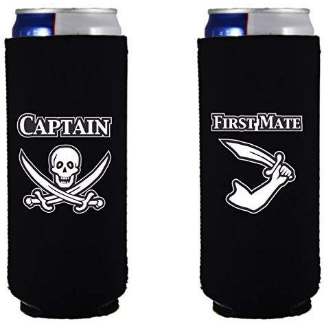 slim can koozie with captain and first mate design
