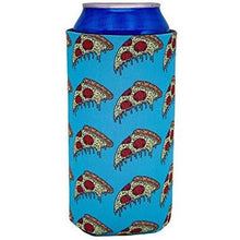 Load image into Gallery viewer, 16oz tallboy can koozie with pizza slices on light blue background all over print design
