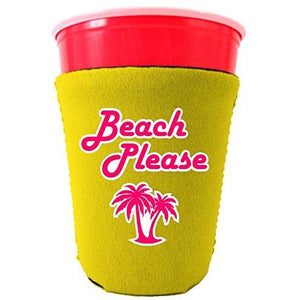 yellow party cup koozie with beach please design 