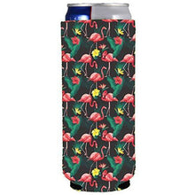 Load image into Gallery viewer, slim can koozie with pink flamingo pattern design
