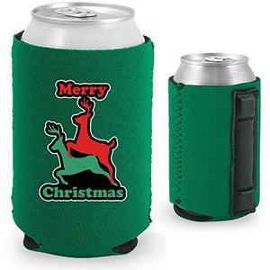 green magnetic can koozie with funny reindeer humping design