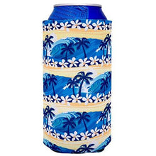 Load image into Gallery viewer, 16 oz can koozie with waves beach tropical pattern design
