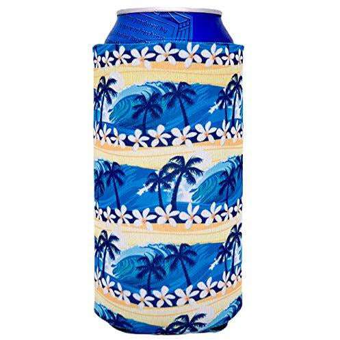 16 oz can koozie with waves beach tropical pattern design