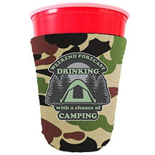 Load image into Gallery viewer, Weekend Forecast Drinking with a chance of Camping Party Cup Coolie
