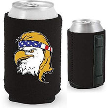 Load image into Gallery viewer, black magnetic can koozie with bald eagle with mullet hair funny design

